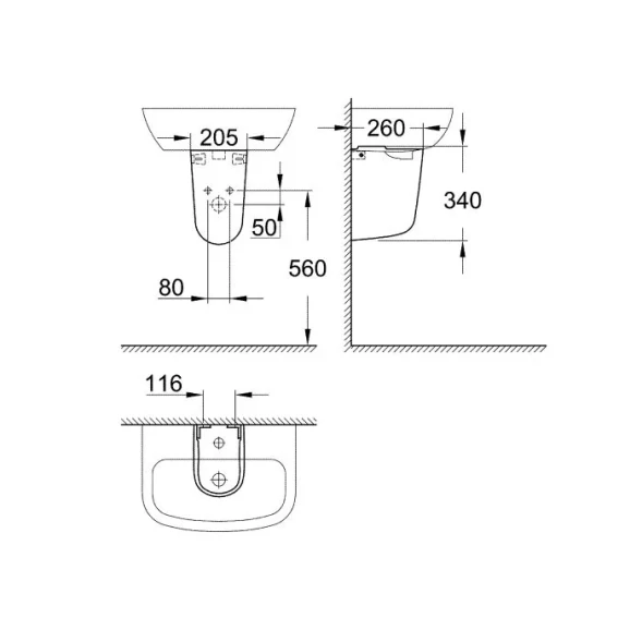 Раковина подвесная 55, с крепежами, с переливом, альпин-белый Grohe Bau Ceramic 39440000
