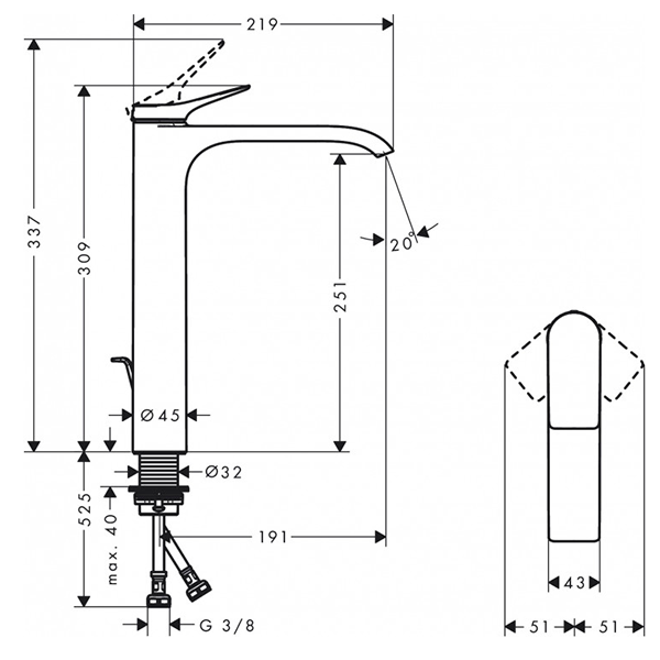 Смеситель для раковины 250, с донным клапаном, хром Hansgrohe Vivenis 75040000