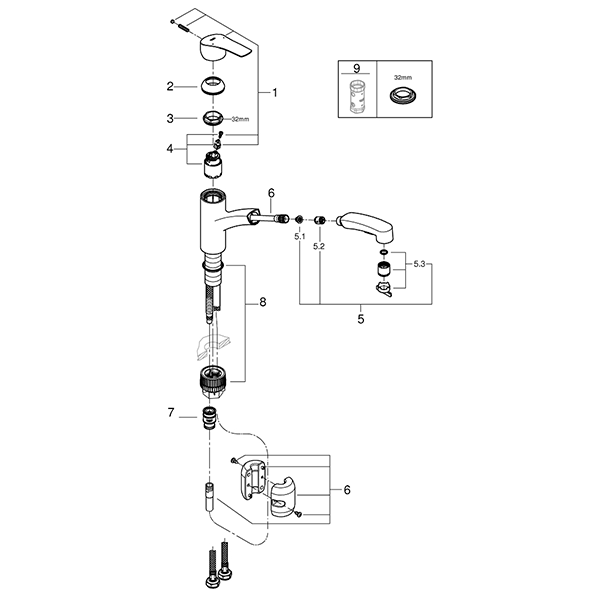 Смеситель для кухни выдвижной излив GROHE EuroSmart 30305001