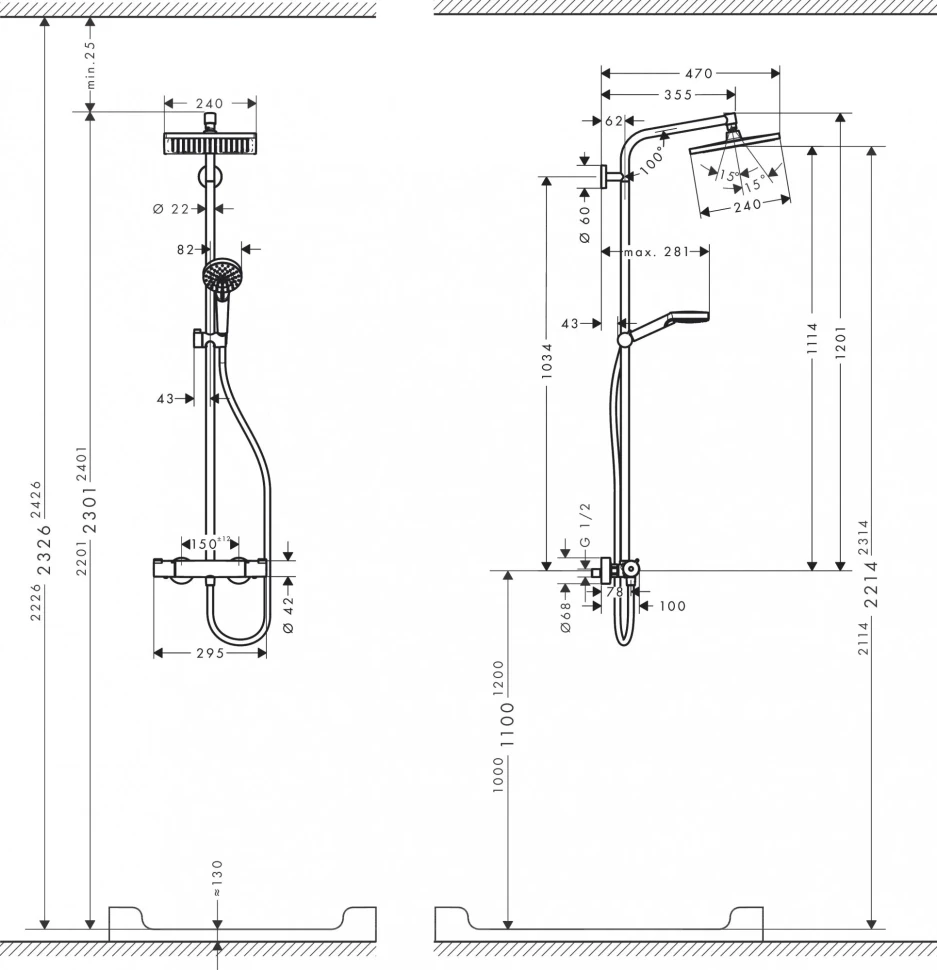 Душевая система с термостатом для душа, хром Hansgrohe Crometta 240 Showerpipe 27271000