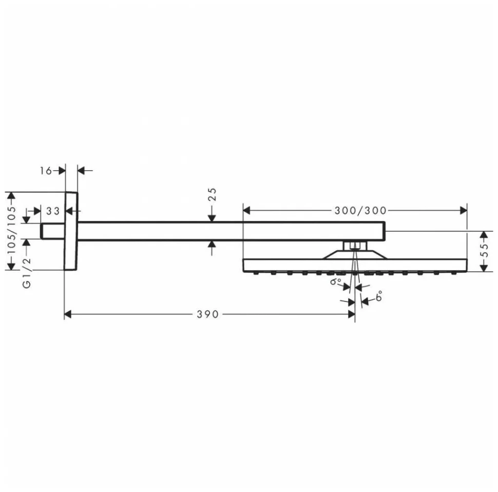 Верхний душ с кронштейном 300, черный Hansgrohe Raindance E 26238670