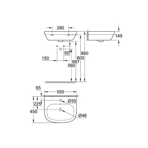 Раковина 55 Подвесная Grohe Euro Ceramic 39336000