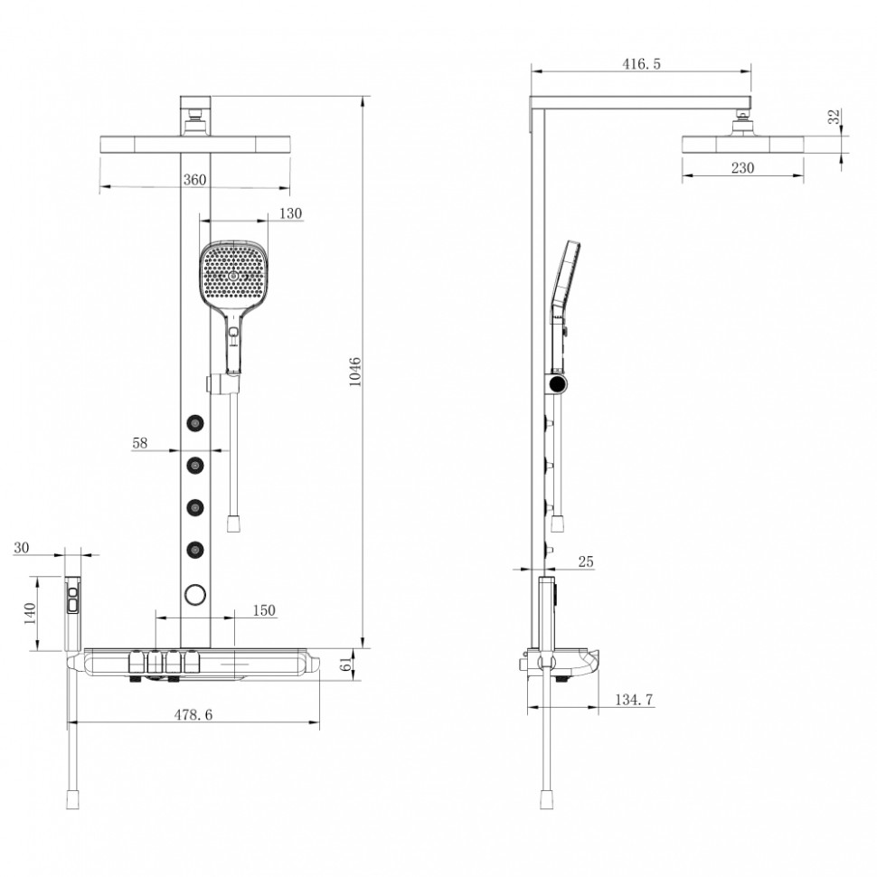 Душевая стойка ABBER Thermostat AF8560NG с термостатом без излива, никель