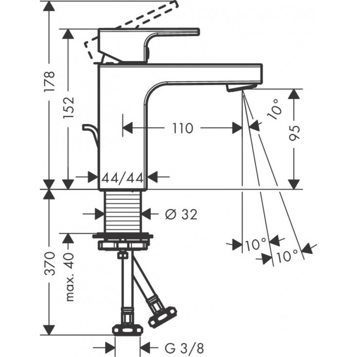 Смеситель для раковины 100, с донным клапаном, черный Hansgrohe Vernis Shape 71561670