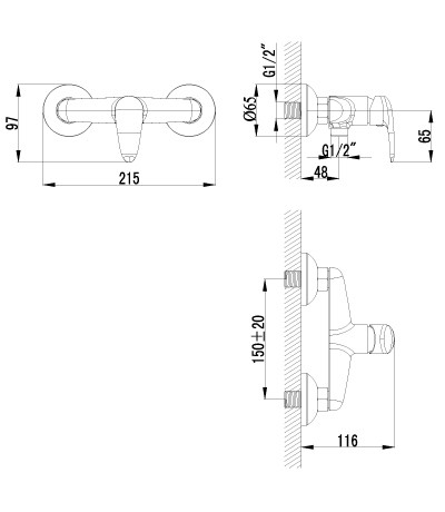 LM3318C Прамэн Смеситель настенный с гигиеническим душем, хром (к/к 6)