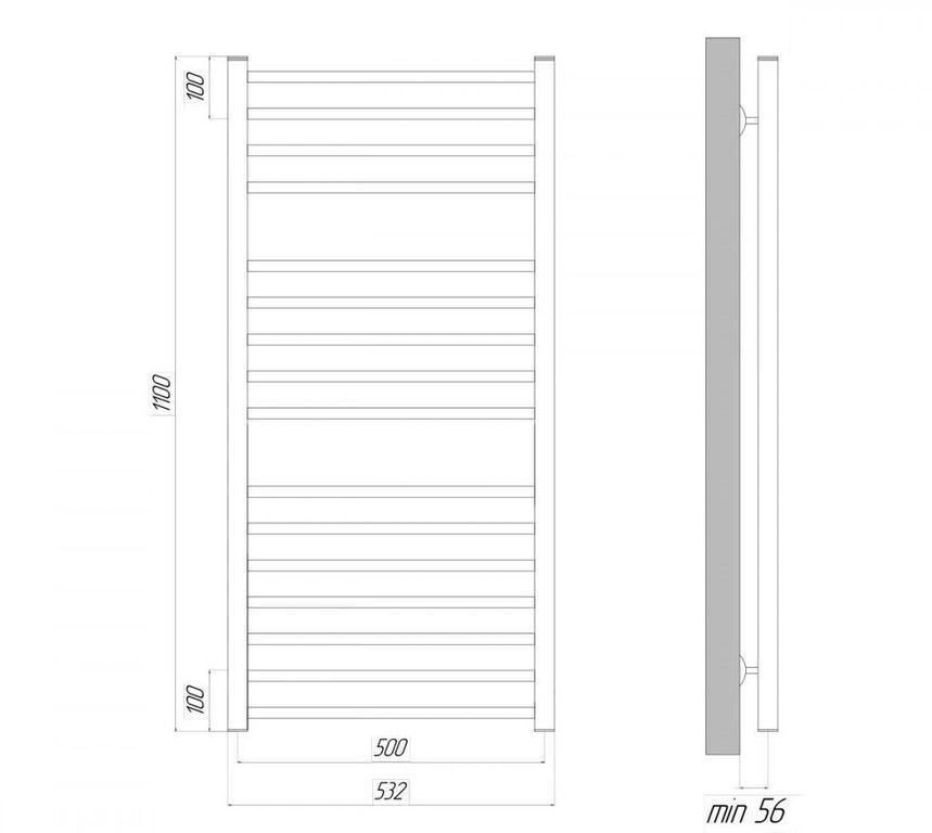 Полотенцесушитель водяной Lemark Ursus LM72116BL П16 500x1100, черный