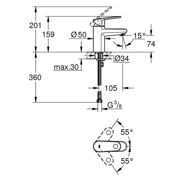 Смеситель для раковины однорычажный GROHE EuroPlus 33163002