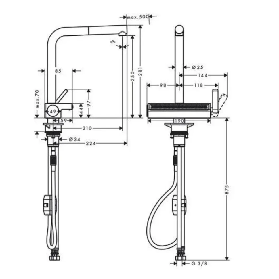 Смеситель для кухни, черный Hansgrohe Aquno Select M81 73836670