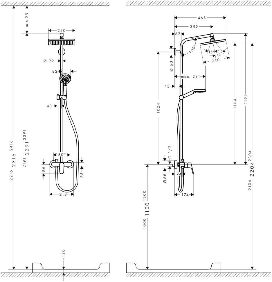 Душевая система со смесителем для душа, хром Hansgrohe Crometta E 240 Showerpipe 27284000