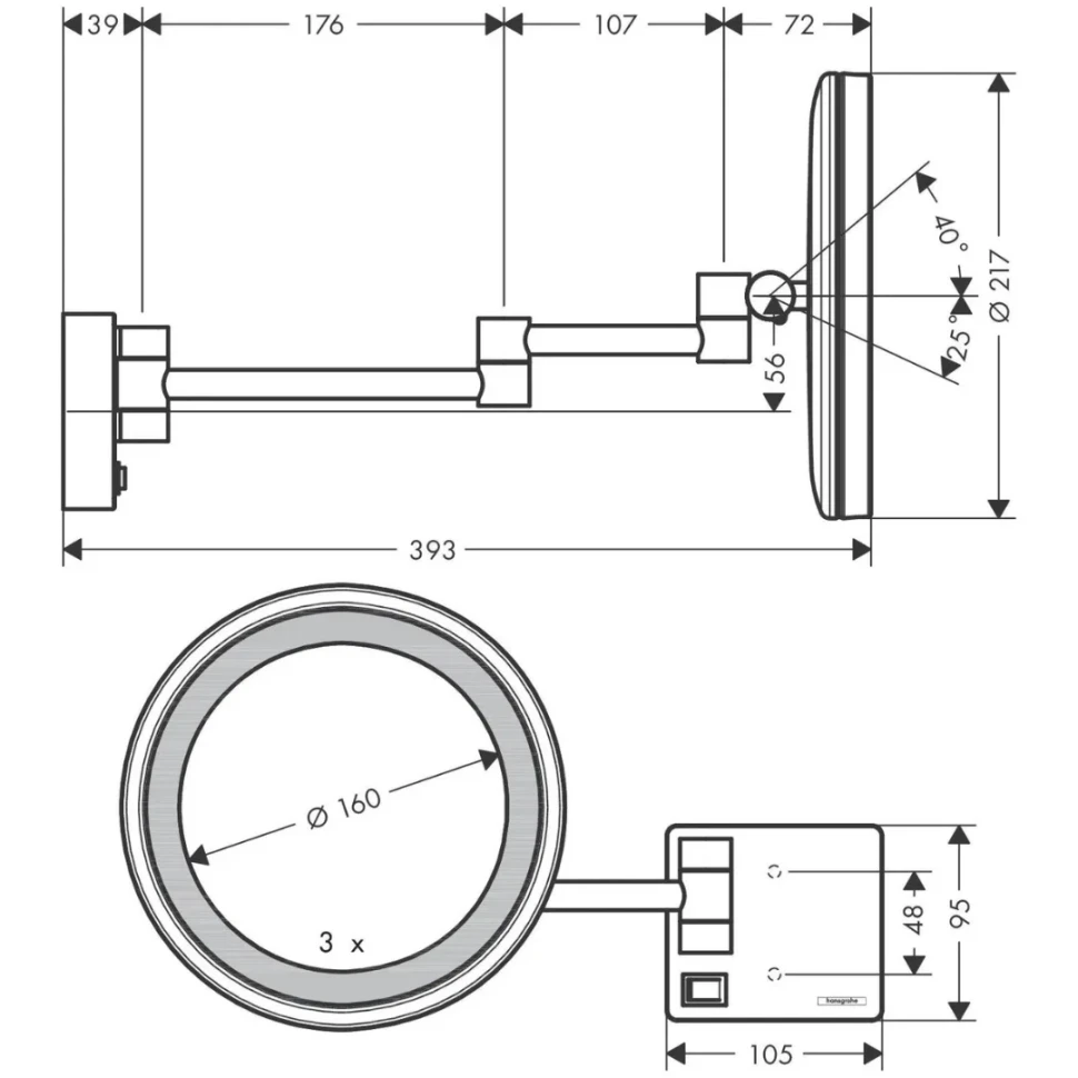 Зеркало косметическое с подсветкой, шлифованный черный хром Hansgrohe AddStoris 41790340