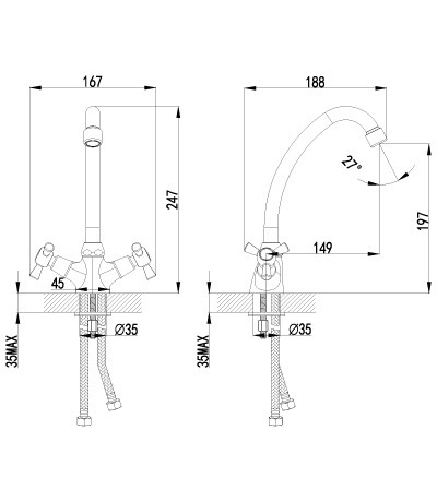 Смеситель для кухни с поворотным изливом LEMARK CONTOUR  -  LM7404C