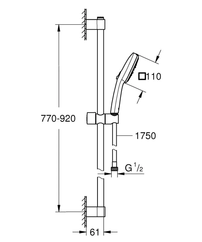 Душевой гарнитур 900, 3 вида струи, хром Grohe Tempesta Cube 110 26909003