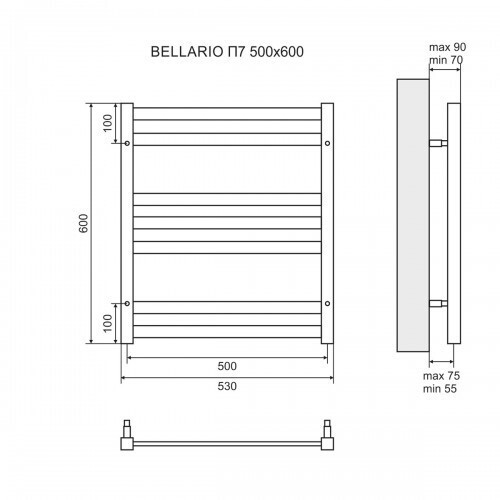 Полотенцесушитель электрический Lemark Bellario LM68607E П7 500x600, левый/правый