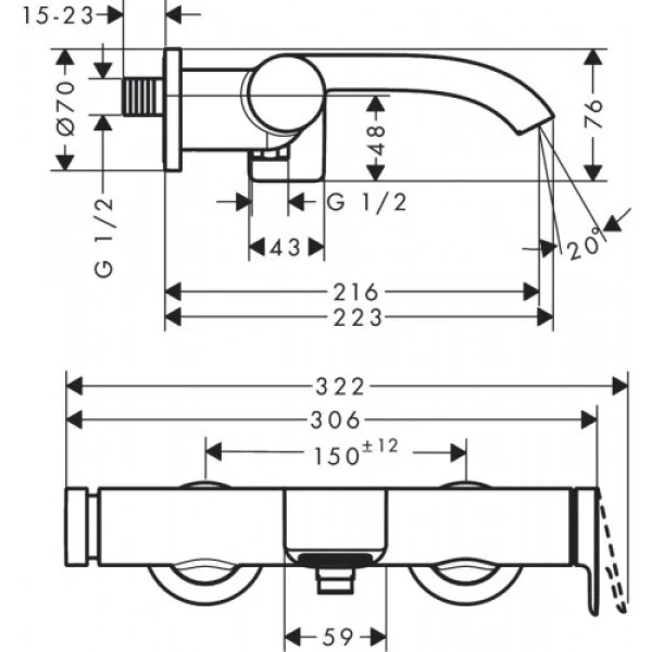 Смеситель для ванны, белый Hansgrohe Vivenis 75420700