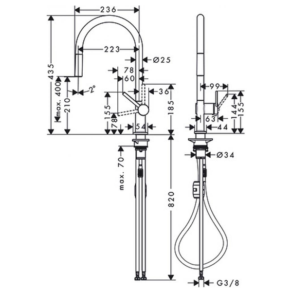 Смеситель для кухни 210, вытяжной излив, хром Hansgrohe Talis 72802000