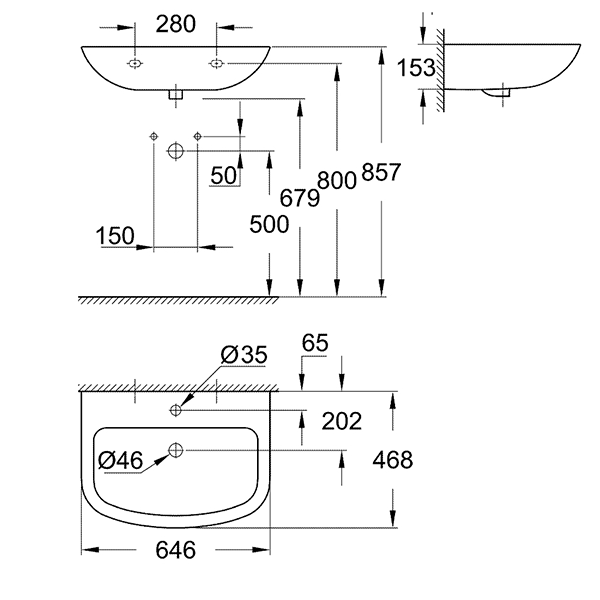 Раковина 65 Подвесная Grohe Bau Ceramic 39420000