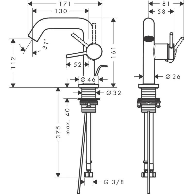 Смеситель для раковины 110, с донным клапаном, белый Hansgrohe Tecturis S 73323700