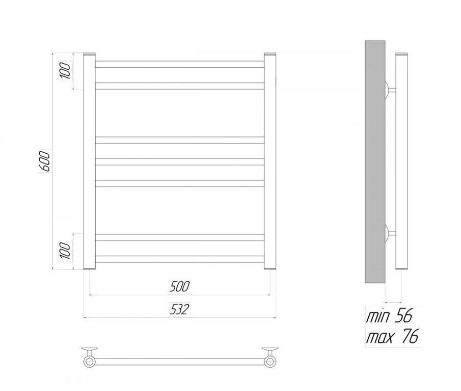 Полотенцесушитель водяной Lemark Ursus LM72607BL П7 500x600, черный
