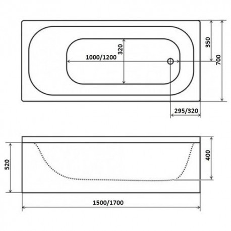 Ванна Ультра 170 (1700x700х400 мм) в комплекте с ножками
