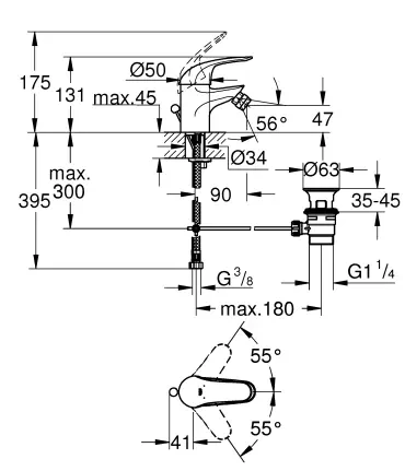 Смеситель для биде GROHE Euroeco с донным клапаном, хром (23263001)