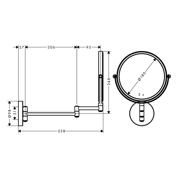 Зеркало косметическое, трехкратное увеличение, хром Hansgrohe Logis Universal 73561000