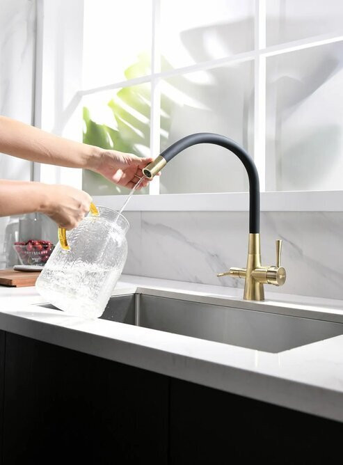 LM3075B COMFORT Смеситель для кух с гиб излив, с подключ к фильтру питьевой воды, бронза