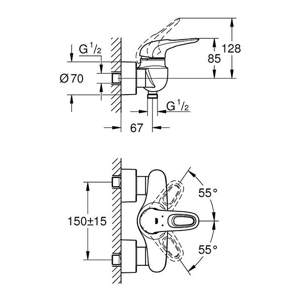 Смеситель для душа, белая луна Grohe Eurostyle 33590LS3