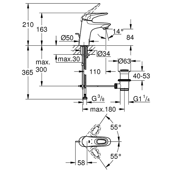 Смеситель для раковины с донным клапаном, хром Grohe Eurostyle S 33558003