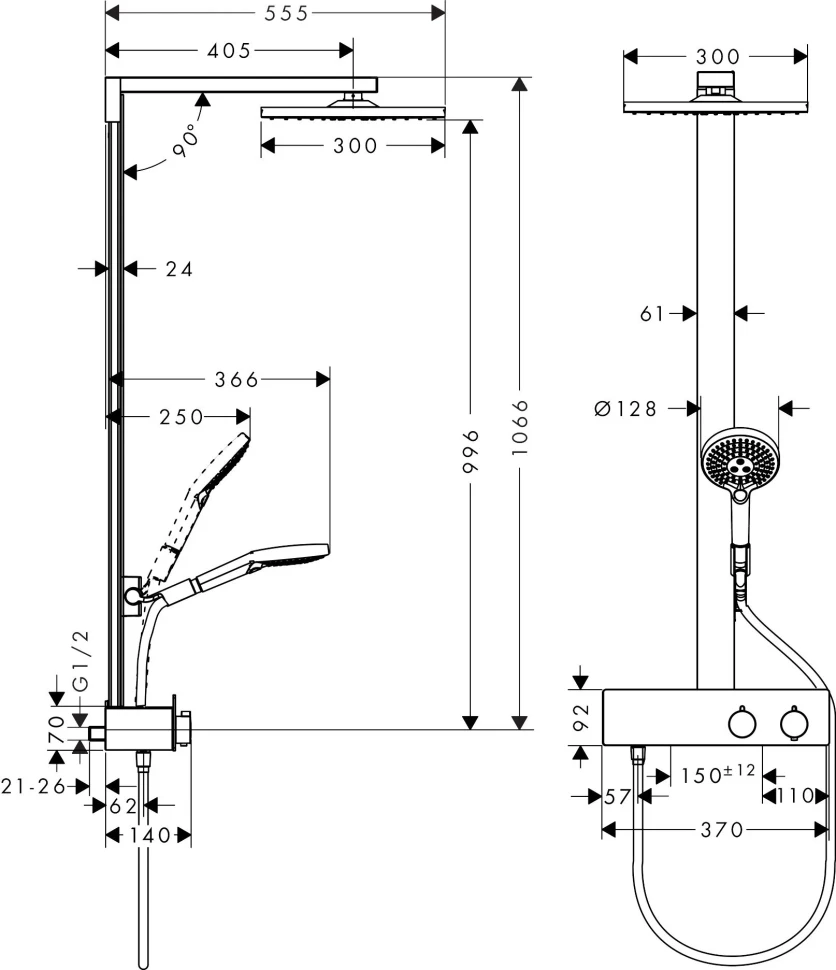 Душевая система с термостатом для душа, хром Hansgrohe Raindance E Showerpipe 300 27361000