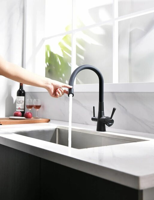 LM3075BL COMFORT Смес-ль для кух, с гибким изливом, с подключением к фильтру питьевой воды, черный