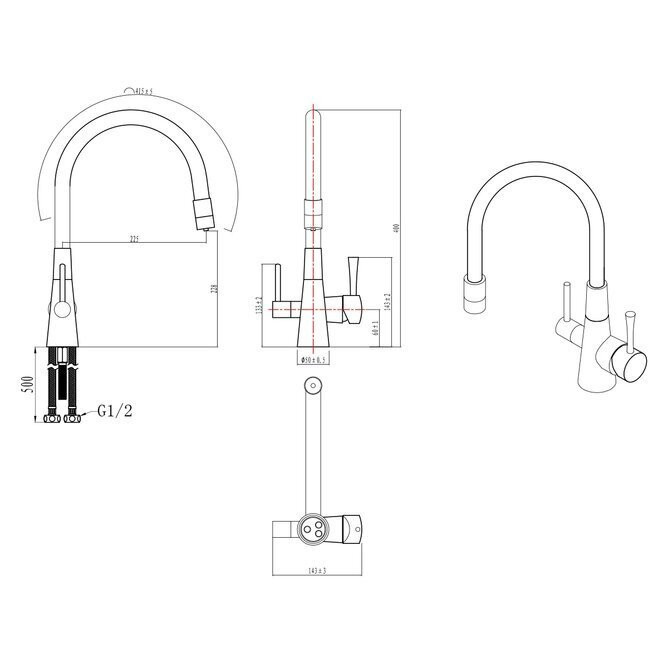 LM3075BL COMFORT Смес-ль для кух, с гибким изливом, с подключением к фильтру питьевой воды, черный