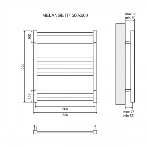 Полотенцесушитель электрический Lemark Melange LM49607E П7 500x600, левый/правый