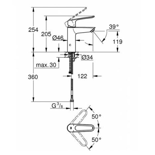 Смеситель для раковины с донным клапаном, размер M, хром Grohe Eurosmart 23987003