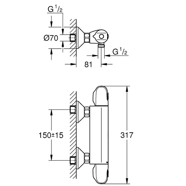 Термостат для душа с подключением шланга GROHE Grohtherm 1000 New 34143003