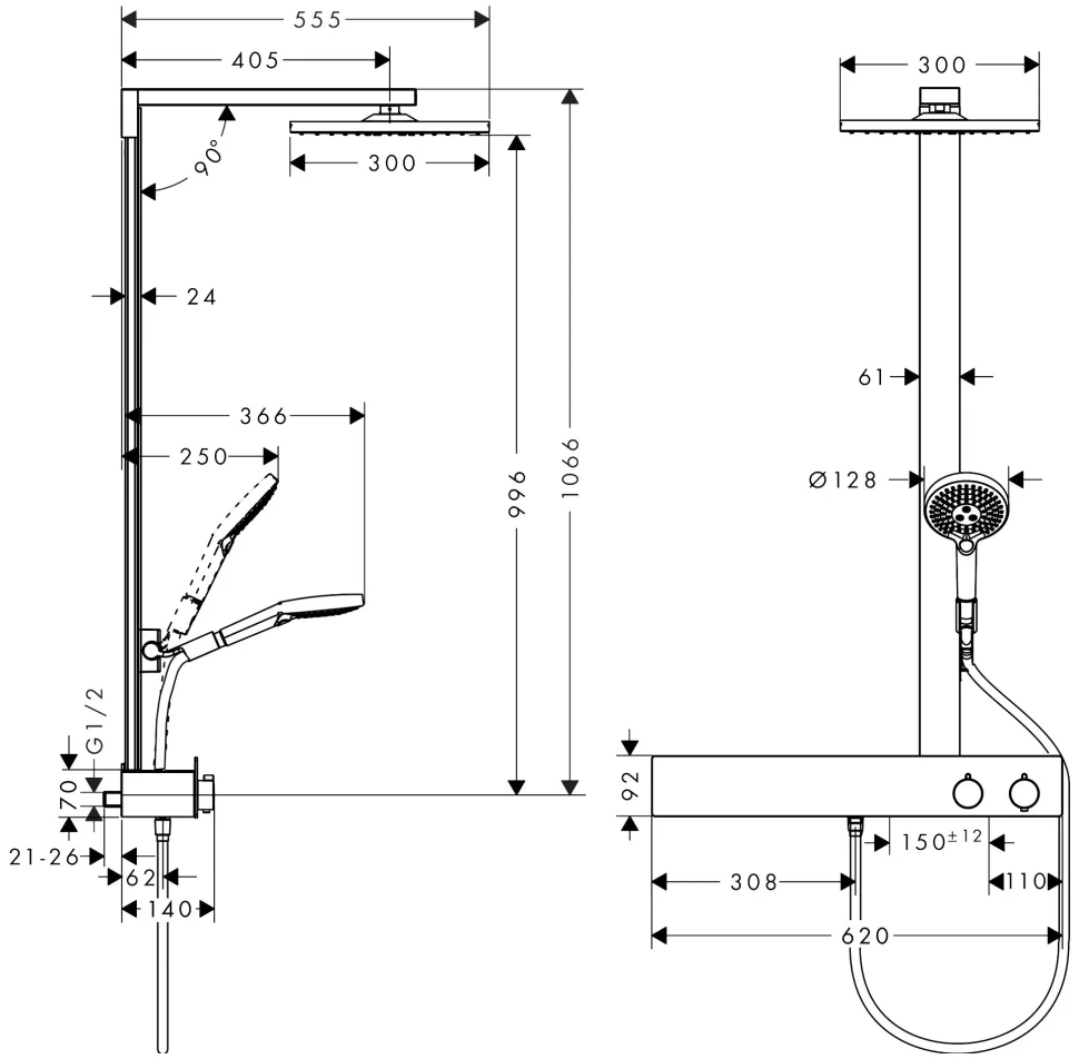 Душевая система с термостатом для душа Hansgrohe Raindance E Showerpipe 300 27363000