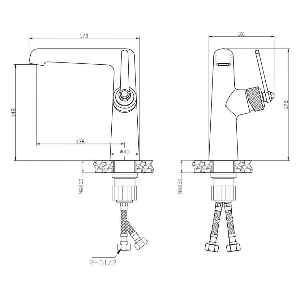 Смеситель для раковины, черная сталь ESKO Bangkok BG26MGM