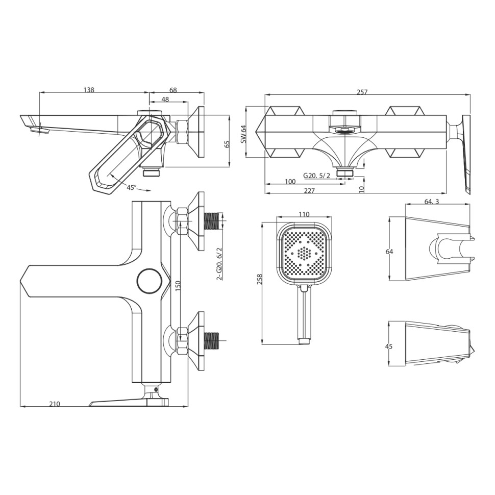 Смеситель для ванны Lemark Prizma - LM3914C