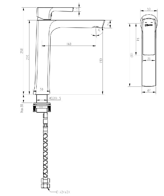 LM7209BL URSUS Смеситель для умывальника высокий, монолитный, черный