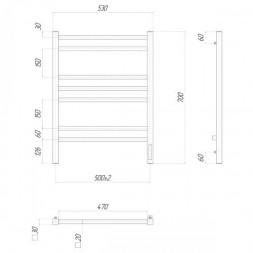 Полотенцесушитель электрический Lemark Unit - LM45707Z (П7 500x700), диммер справа, хром
