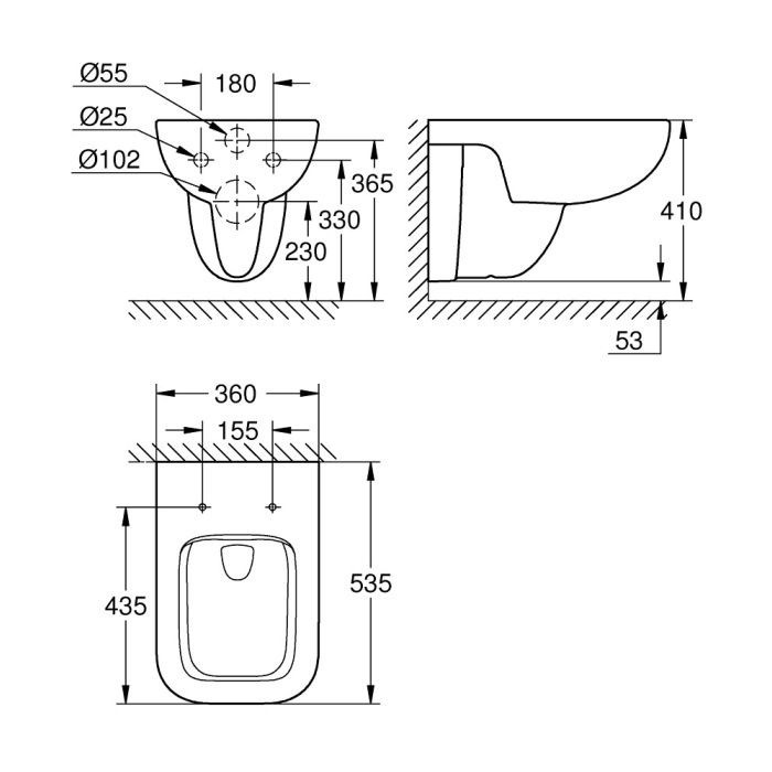 Унитаз подвесной GROHE Bau Edge Ceramic безободковый, (39809000)