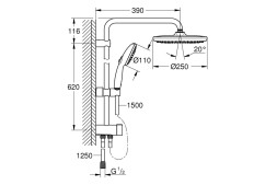 Душевая система GROHE Vitalio Comfort 250, Flex наружного монтажа, с переключателем, матовый чёрный (266982431)