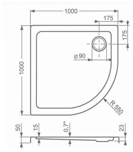 Полукруглый душевой поддон Roltechnik FLAT ROUND 100 из 100% акрила