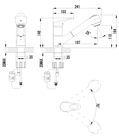 LM3150C Омега Смеситель для кухни с вытяжным изливом, хром (к/к 8)