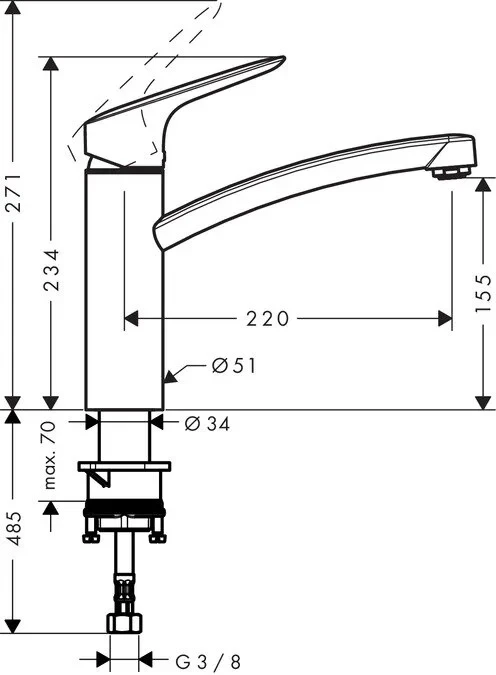 Смеситель для кухни 160, хром Hansgrohe Logis M31 71839000