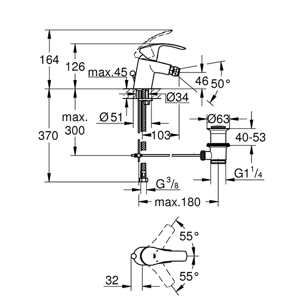 Смеситель для биде с донным клапаном, размер S, хром Grohe Eurosmart 32929002