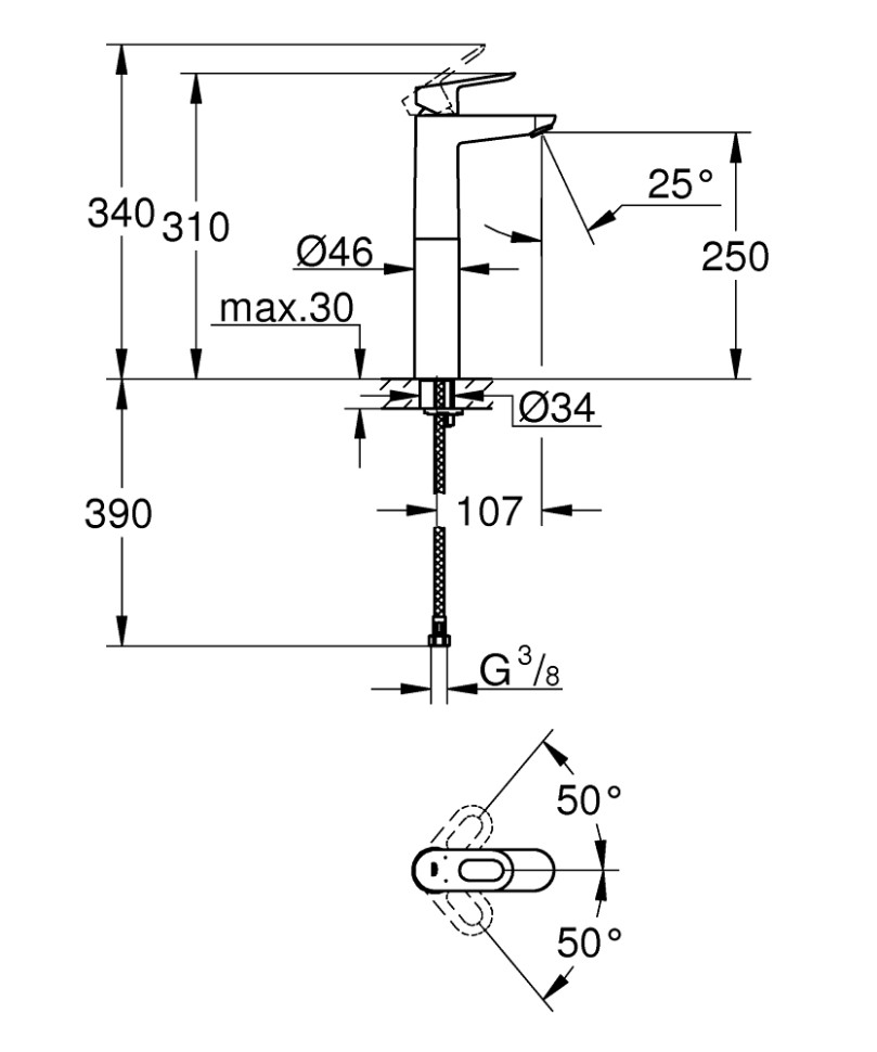 Смеситель для раковины с донным клапаном Grohe bauloop 23764000