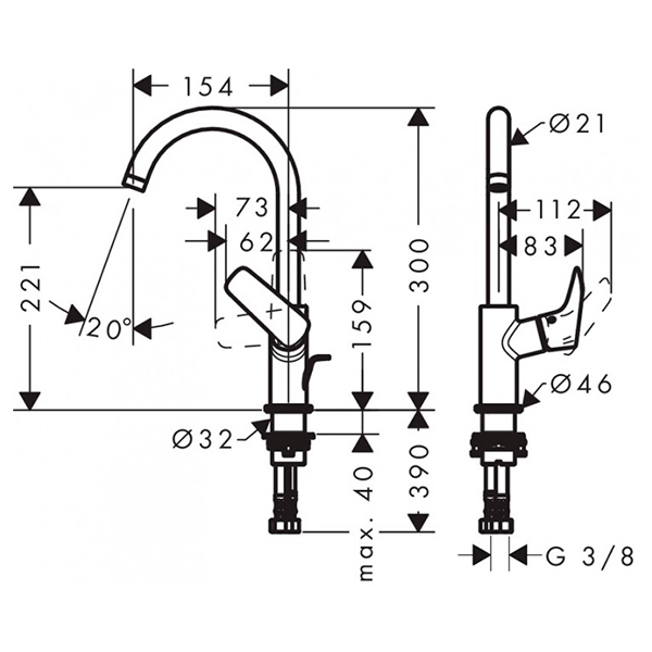 Смеситель для раковины 210, с донным клапаном, хром Hansgrohe Logis 71130000