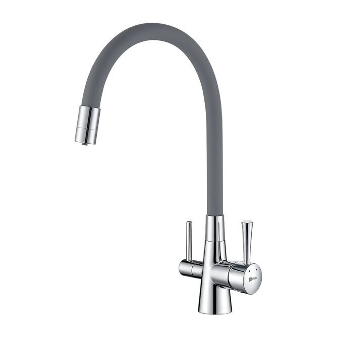 LM3075C-Gray COMFORT Смес-ль для кух, с гиб излив с подключ к фильт питьевой воды, хром/серый