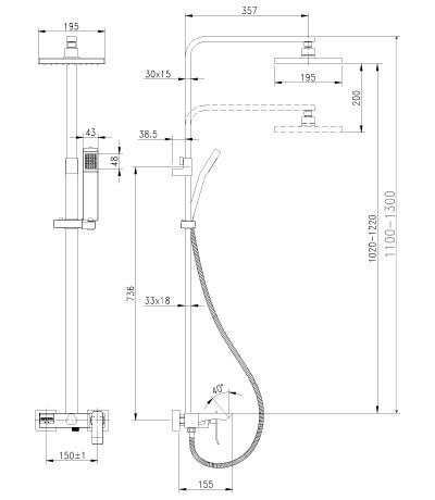 LM5862CW Контест Смеситель для ванны с верхней душ. лейкой Тропический дождь, фиксированный
