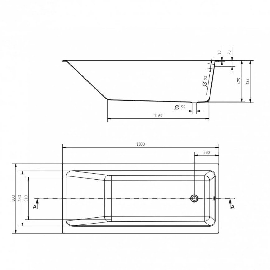 Ванна прямоугольная CREA 180x80 белый